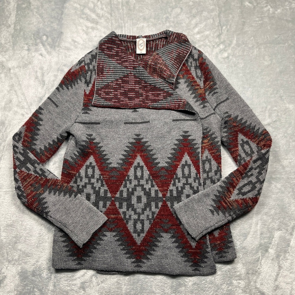 Eleven Star Cardigan Women Grey Burgundy Southwestern Geometric WA25060 Size M